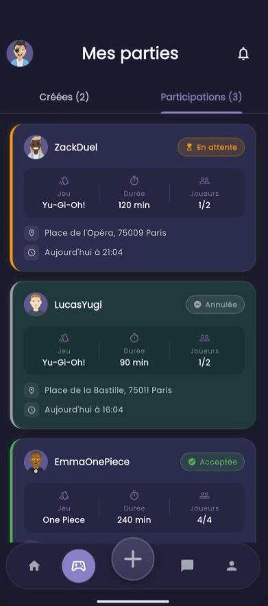 DuelFinder — Mes parties en cours